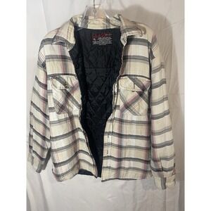 Classic Quilted Lined Flannel Shirt Jacket Plaid Beige Men XL